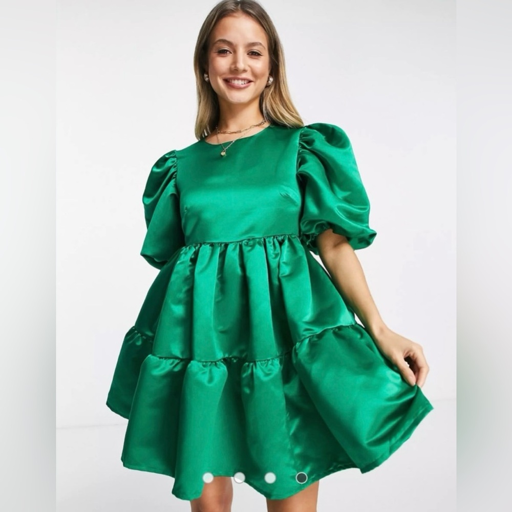 Satin Puff Sleeve Dress